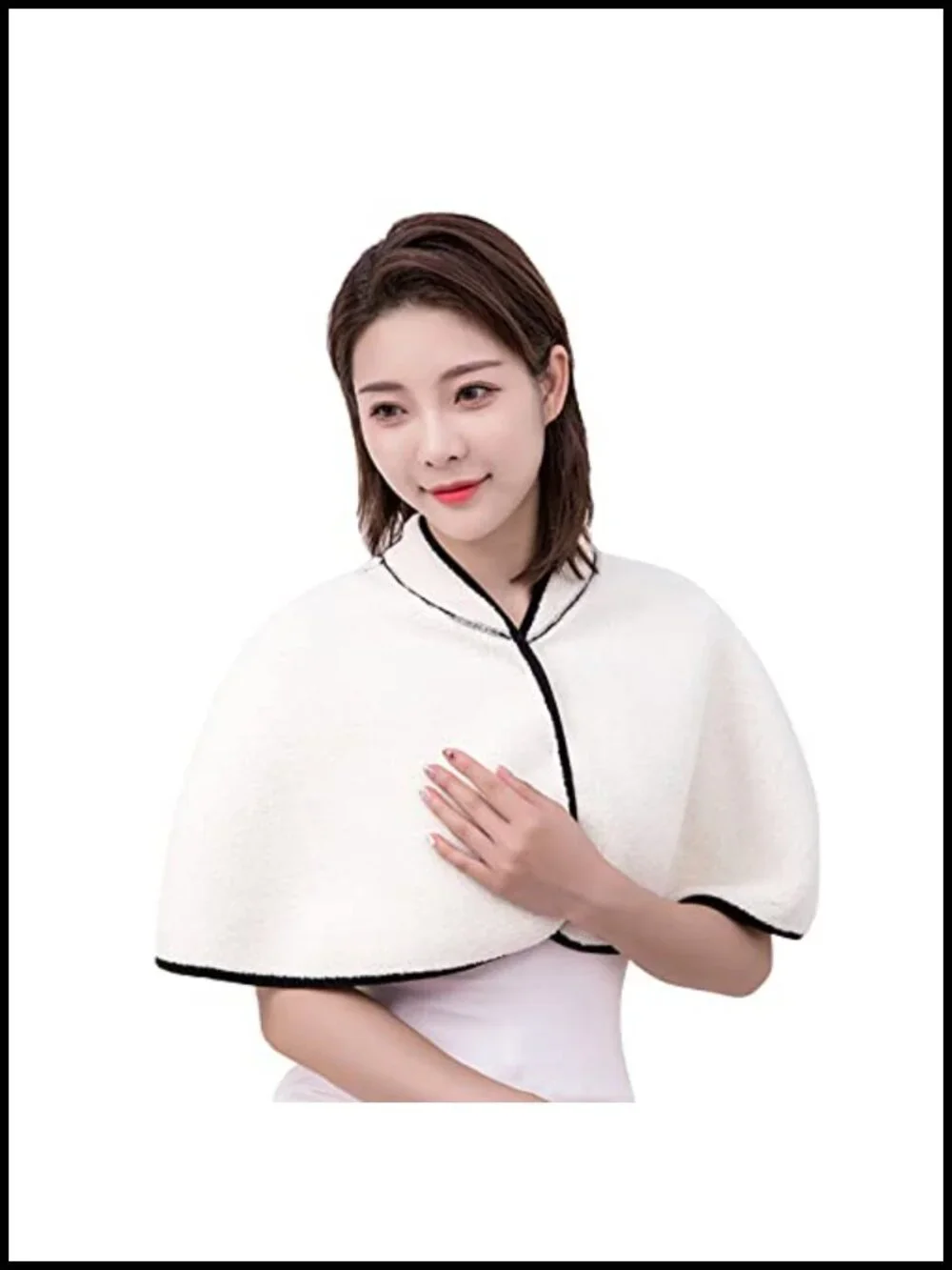 Reversible Faux Lamb Wool Shoulder Cape Shawl Wrap Buttons, Winter Warm Neck